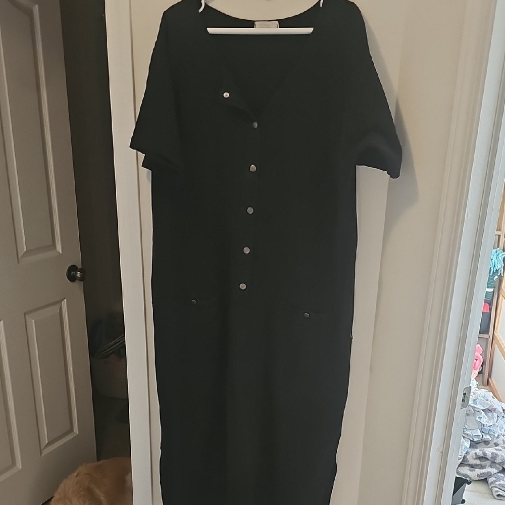 Caribbean Black Midi Dress with Buttons